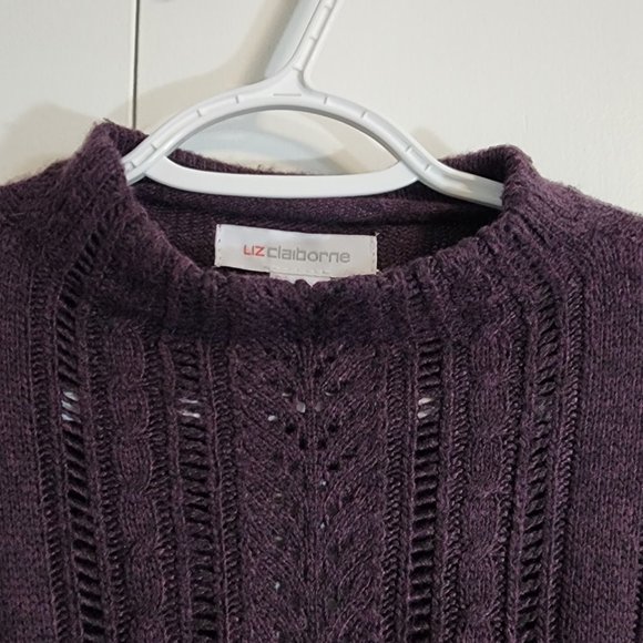 Liz Claiborne Purple Cable Knit Mock Neck Sweater w/ Cutout Pattern NWT | XS - Picture 2 of 6